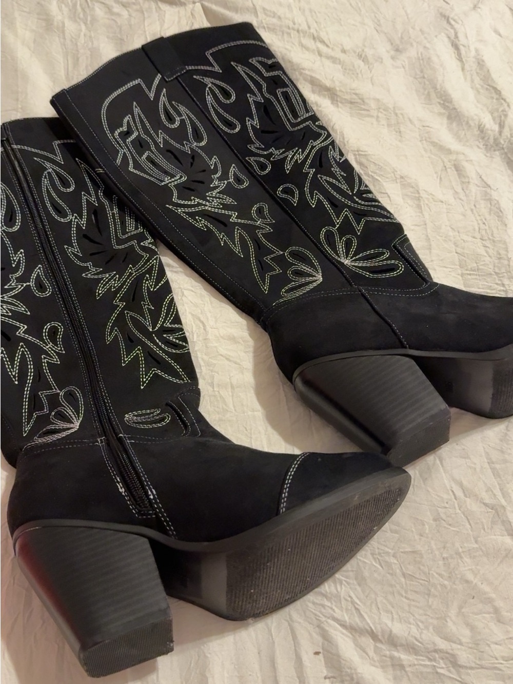 Women’s Black Over-the-Knee Western-Inspired Boots with Embroidered Detail